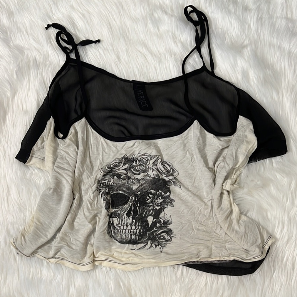 Punk Alt Emo Skull Rose Cropped Tank Mesh String Coverup